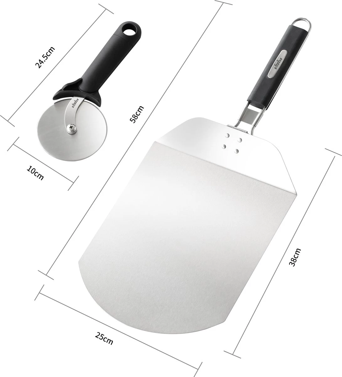 Bighorn Pizzaschep Voor BBQ En Oven-Inklapbare Handgreep -Pizzasnijder- Edelstaal -geschikt Als Broodschep En Ovenschep - SRPT01 4 Bighorn Pizzaschep Voor BBQ En Oven-Inklapbare Handgreep -Pizzasnijder- Edelstaal -geschikt Als Broodschep En Ovenschep - SRPT01 - Afbeelding 2
