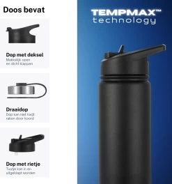 Thermo Master - Thermosfles & Drinkfles - Waterfles - 0,5 Liter - Midnight Black - 3 Doppen -Merkloos Winkel 1124x1200 4
