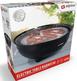 Alpina Elektrische BBQ - Tafel-Barbecue - Geen Rook - Binnen Barbecueën - 1250W - Ø 30 Cm - Zwart -Merkloos Winkel 1137x1200