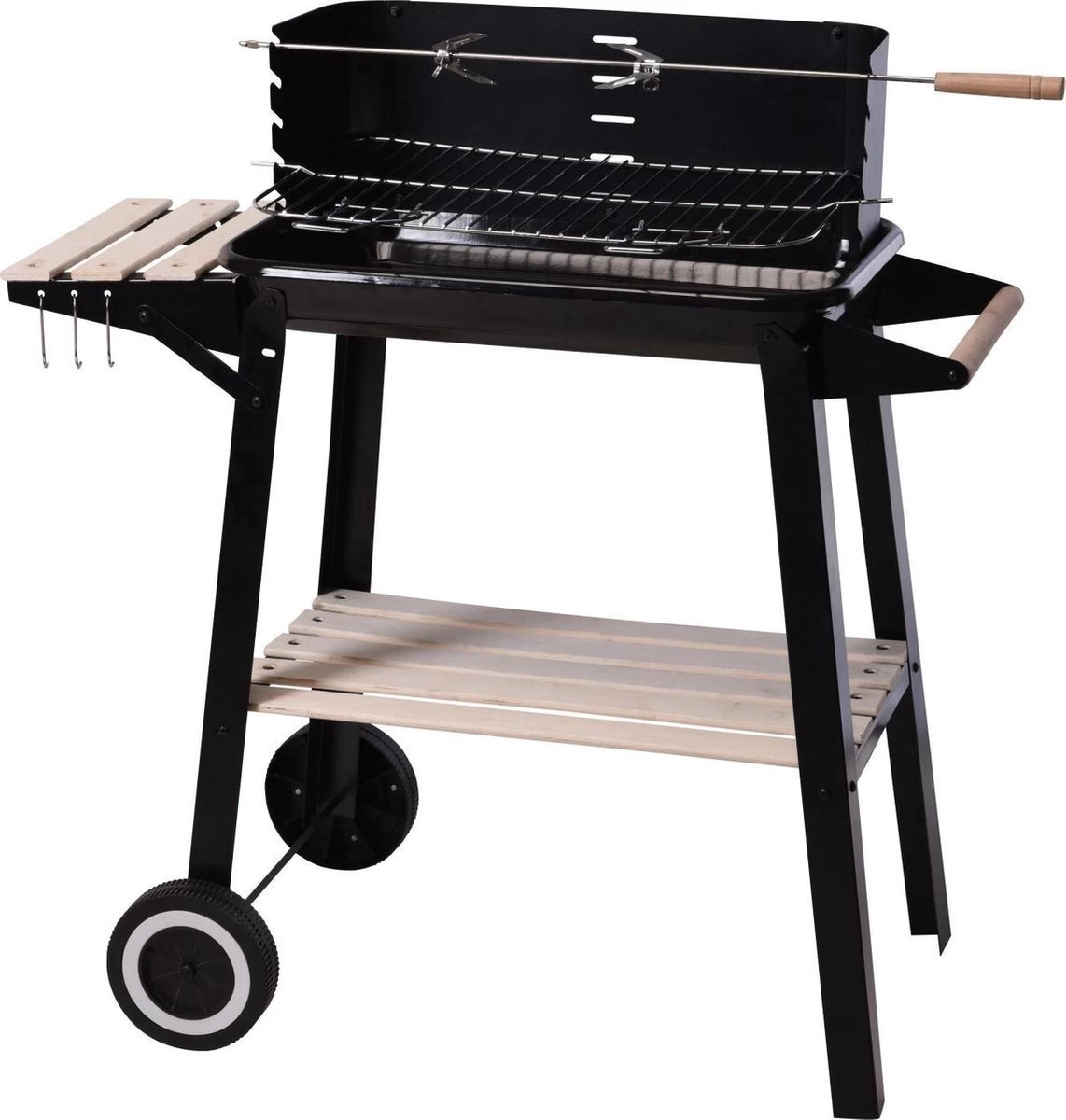 Verrijdbare Barbecue – Houtskool/Briketten - Verstelbare Grillplaat – Houten Tafel – Winscherm – Gewicht 5.9kg 3 Verrijdbare Barbecue – Houtskool/Briketten - Verstelbare Grillplaat – Houten Tafel – Winscherm – Gewicht 5.9kg