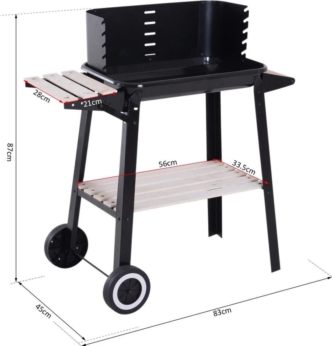 Verrijdbare Barbecue – Houtskool/Briketten - Verstelbare Grillplaat – Houten Tafel – Winscherm – Gewicht 5.9kg 11 Verrijdbare Barbecue – Houtskool/Briketten - Verstelbare Grillplaat – Houten Tafel – Winscherm – Gewicht 5.9kg - Afbeelding 9