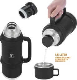MacGyver RVS Thermoskan 1.5 Ltr – RVS Thermosbeker 0,55 Ltr - Langdurig Warm/koud - Zwart -Merkloos Winkel 1154x1200 1