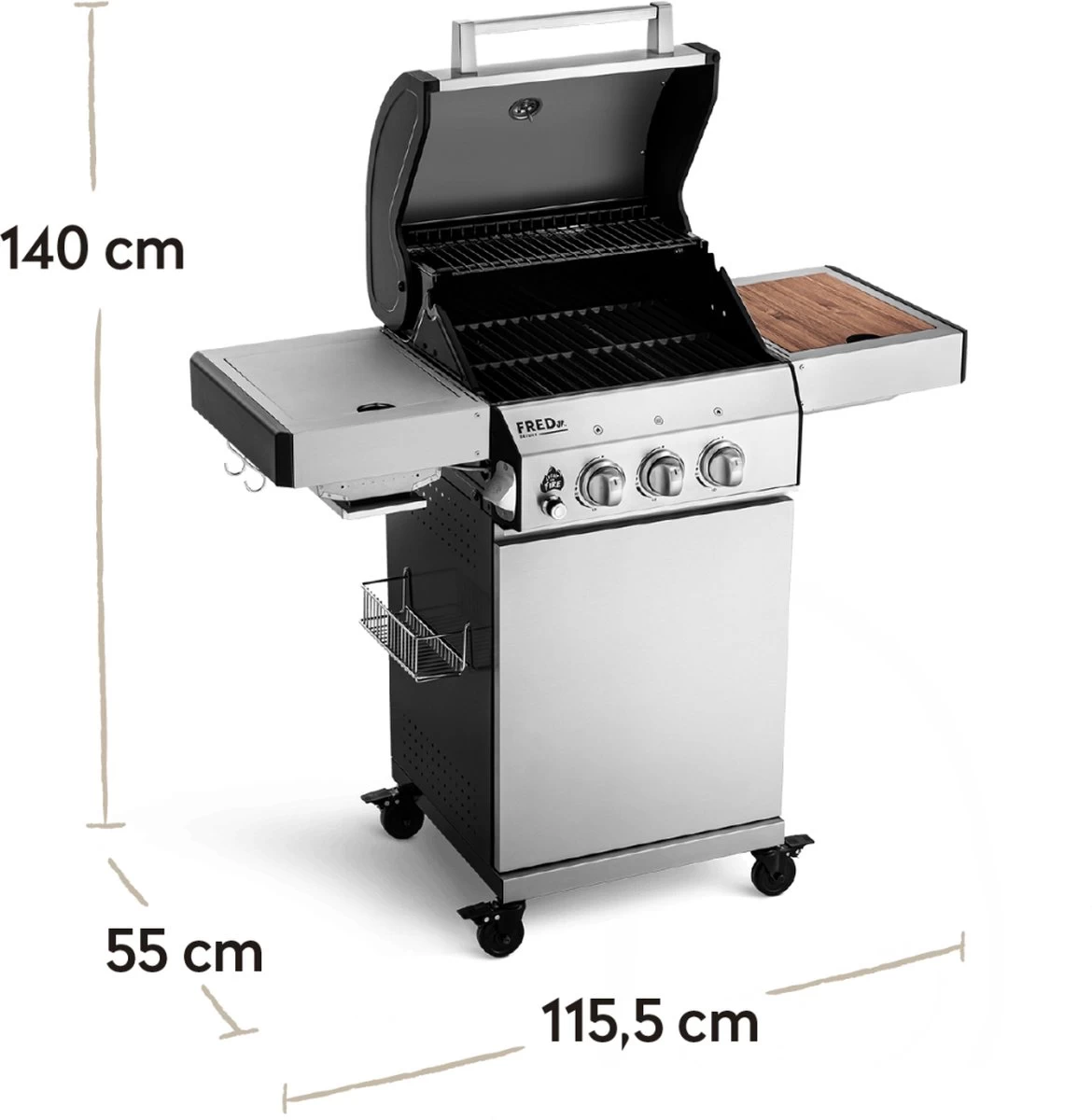 Burnhard Gas BBQ FRED JR. Deluxe - 2 Branders - Incl. Keramische Infraroodbrander & Afdekhoes - Deluxe 19 Burnhard Gas BBQ FRED JR. Deluxe - 2 Branders - Incl. Keramische Infraroodbrander & Afdekhoes - Deluxe - Afbeelding 17