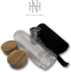Holland & Noble - Thermo Theefles Met Zeef - 400 Ml Borosilicate Glas Dubbelwandig - Thee-infuser Met Bamboe Schroefdop Aan Beide Zijdes En Roestvrijstalen Zeef - Inclusief Neopreen Hoes -Merkloos Winkel 1172x1200 1