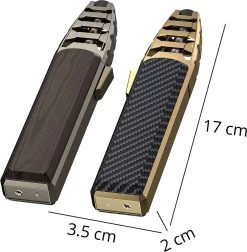 Merkloos Turbo Jetflame Aansteker - Gasbrander - Vuurwerk Torch - Crème Brûlée Brander - BBQ En Sigaren Aansteker - Windproof - Carbon Met Goudkleurige Metalen Behuizing -Merkloos Winkel 1177x1200