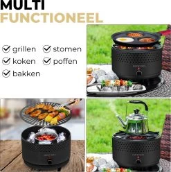 Ozocozy BBQ-ONE Houtskool Tafelbarbecue - Ø30 Cm- Zwart - Incl. Draagtas, Siliconen Bakkwast En RVS-Barbecuetang -Merkloos Winkel 1193x1200