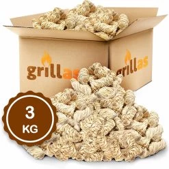 Aanmaakkrullen Voor BBQ Of Kachel | 3kg ECO FSC Gecertificeerd Aanmaakhout Barbecue - Biologisch En Duurzaam Aanmaakwokkels - Houtwol Wokkels - Barbeque Aansteker - Aanmaakblokjes - Accessoires - Ongeveer 240 Krullen -Merkloos Winkel 1195x1200