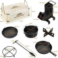 Dutch Mountains Gietijzeren Pannenset 7-delig - Dutch Oven – Braadpan - Grillpan - Hapjespan - Kookset In Houten Transportkist - Deksellifter - Brander -Merkloos Winkel 1196x1200 6