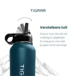 Tigrar - Waterfles - Drinkfles - Thermosfles 1 Liter Dubbelwandig - RVS - (Staal) Blauw - Incl. Extra Dop 3 Rietjes En Reiniger -Merkloos Winkel 1198x1200 11