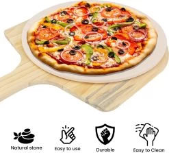 MaxxHome Pizzasteen - BBQ Steen - Maximum Te Verhitten Tot 600 Graden - ⌀33 - Incl. Houten Schep -Merkloos Winkel 1200x1085