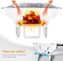 Uten - Houtskoolbarbecue - Opvouwbare Barbecue - Houtskoolbarbecues - Draagbare Camping Barbecue - 430 Roestvrij Staal Grill BBQ - 5-10 Persoon Tuin Buitenfeest - Zilver -Merkloos Winkel 1200x1152