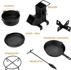 Dutch Mountains Gietijzeren Pannenset 7-delig - Dutch Oven – Braadpan - Grillpan - Hapjespan - Kookset In Houten Transportkist - Deksellifter - Brander -Merkloos Winkel 1200x1197 9