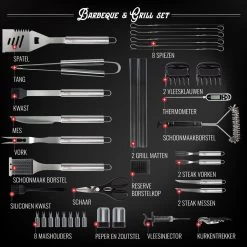 Mountain Jack® 40-Delige Luxe BBQ Grill Accessoires Set In Roestvrij Staal – Barbecue Gereedschap – Tangenset, Vlees Thermometer, Vleestang, Borstel, Spiezen, Vleesmes, Vleesvork -Merkloos Winkel 1200x1199 4