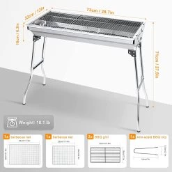 Uten - Houtskoolbarbecue - Opvouwbare Barbecue - Houtskoolbarbecues - Draagbare Camping Barbecue - 430 Roestvrij Staal Grill BBQ - 5-10 Persoon Tuin Buitenfeest - Zilver -Merkloos Winkel 1200x1200 172