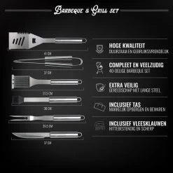 Mountain Jack® 40-Delige Luxe BBQ Grill Accessoires Set In Roestvrij Staal – Barbecue Gereedschap – Tangenset, Vlees Thermometer, Vleestang, Borstel, Spiezen, Vleesmes, Vleesvork -Merkloos Winkel 1200x1200 293