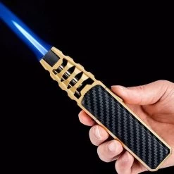 Merkloos Turbo Jetflame Aansteker - Gasbrander - Vuurwerk Torch - Crème Brûlée Brander - BBQ En Sigaren Aansteker - Windproof - Carbon Met Goudkleurige Metalen Behuizing -Merkloos Winkel 1200x1200 363