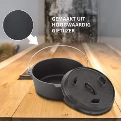 Dutch Mountains Gietijzeren Pannenset 7-delig - Dutch Oven – Braadpan - Grillpan - Hapjespan - Kookset In Houten Transportkist - Deksellifter - Brander -Merkloos Winkel 1200x1200 664