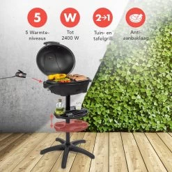 KitchenBrothers Elektrische BBQ - Met Grillplaat - Anti-aanbaklaag - Incl. Plank/Houders - Grilloppervlak 46,5x33,8cm - Tot 300°C - 2400W - Zwart -Merkloos Winkel 1200x1200 76