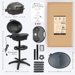 KitchenBrothers Elektrische BBQ - Met Grillplaat - Anti-aanbaklaag - Incl. Plank/Houders - Grilloppervlak 46,5x33,8cm - Tot 300°C - 2400W - Zwart -Merkloos Winkel 1200x1200 80