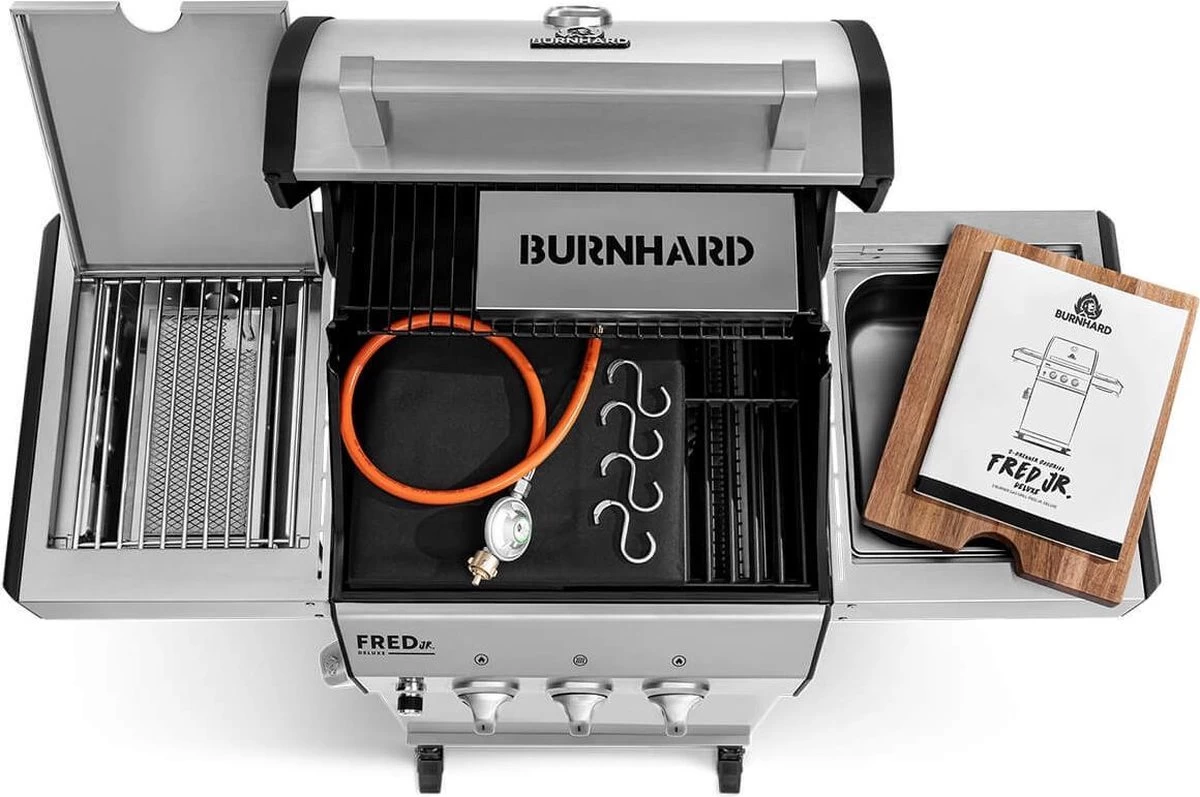 Burnhard Gas BBQ FRED JR. Deluxe - 2 Branders - Incl. Keramische Infraroodbrander & Afdekhoes - Deluxe 5 Burnhard Gas BBQ FRED JR. Deluxe - 2 Branders - Incl. Keramische Infraroodbrander & Afdekhoes - Deluxe - Afbeelding 3