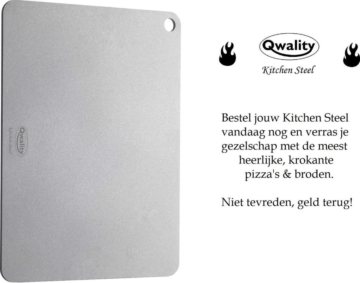 Pizzasteen Van Staal – Pizza Steen - Pizza En Brood Bakken - 40 X 30 X 0,6 Cm - Cadeau Voor Man - Kitchen Steel By Qwality 7 Pizzasteen Van Staal – Pizza Steen - Pizza En Brood Bakken - 40 X 30 X 0,6 Cm - Cadeau Voor Man - Kitchen Steel By Qwality - Afbeelding 5