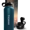 Tigrar - Waterfles - Drinkfles - Thermosfles 1 Liter Dubbelwandig - RVS - (Staal) Blauw - Incl. Extra Dop 3 Rietjes En Reiniger -Merkloos Winkel 904x1200